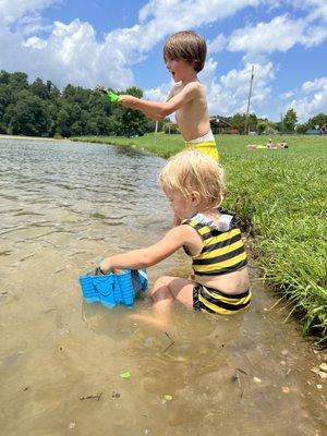 Grass, then play in dirt water.. haha. The kids had fun.