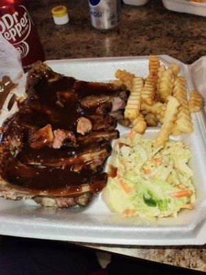 1/2 rack of moist, fall of the bone pork ribs. The Cole saw was super good.