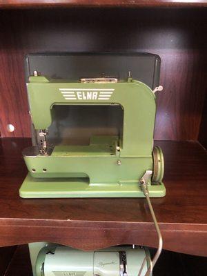 Vintage Elna sewing machine in their mini museum.