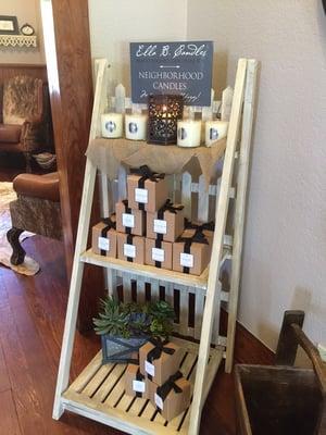 We carry Ella B Neighborhood Candles available in 'Boerne' 'Cibilo Creek' 'Old San Antonio' 'Town Square' 'Cordillera Ranch'