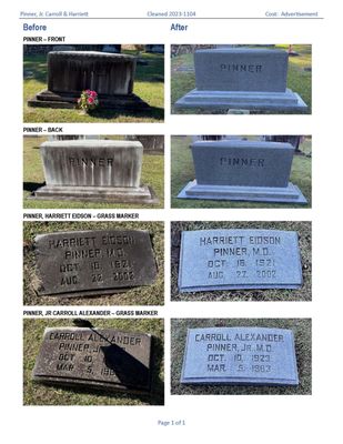 This is a cleaning for Dr. Carroll Pinner's Parent's Monuments.  They look like they were just installed.