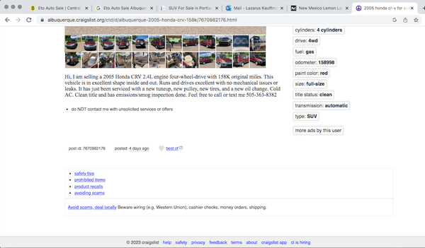 This is the original Craigslist ad/listing for the vehicle that I referenced before the purchase. Notice that 4WD is listed twice.