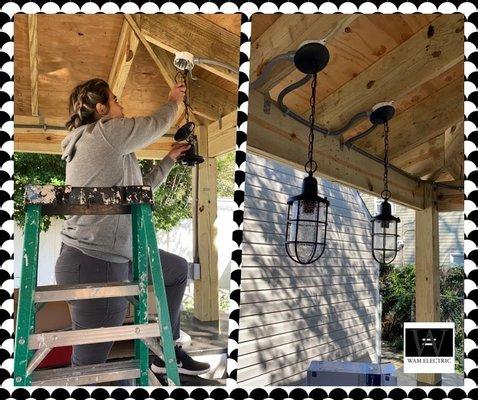 Pendant lights making look your backyard shack unique and stunning. 
Call (516) 825-8933 for a free proposal