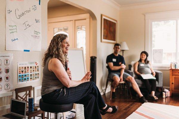 We snagged this awesome photo of Barb as she taught class on connection in labor