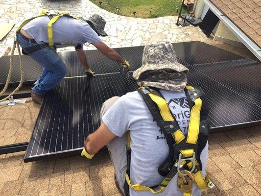 AmeriGreen Solar crew installing beautiful triple black panels in Upland, CA