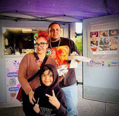 Beautiful family enjoying waffle bowl