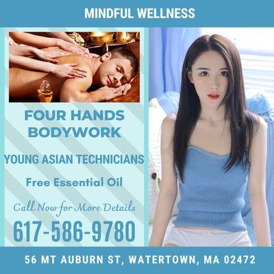 Four Hands Bodywork
Young Asian Technicians 
Free Essential Oil
Call Now for More Details!