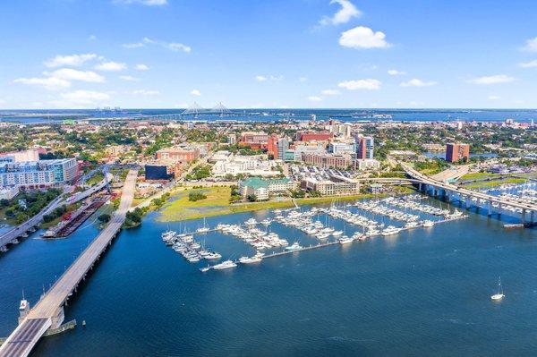 The Ashley Marina overlooking Downtown Charleston, SC.