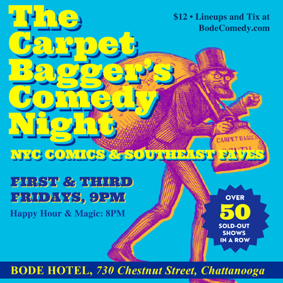 Shows are first & third Fridays at 9pm. Happy Hour & magic from 8-9pm. Tix at Bodecomedy.com