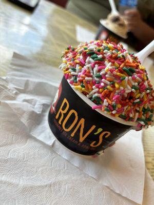 oreo cake batter ice cream with rainbow sprinkles