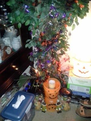 My GrandDaughters decorated the tree with fall follage items.