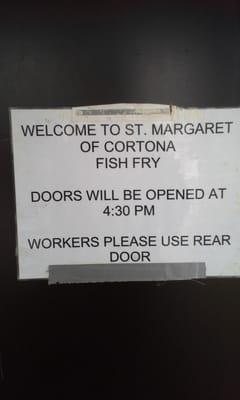 Outside the back building. Fish fry during lent