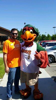 Regional Manager Paul with Humphrey from the Boise Hawks!