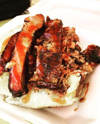 TrailerHouse Ribs and Brisket Stuffed Baked Potato