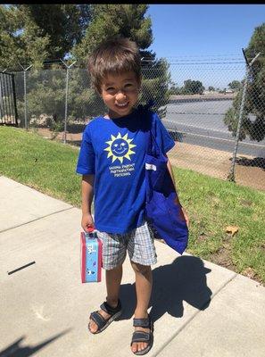 First day of school: he is happy to be back in class at the happiest preschool ever