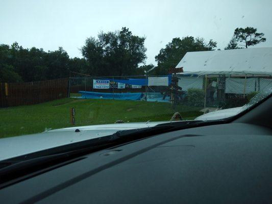 Outside, the pool and mommy tent!