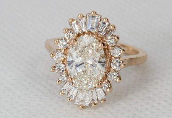 Antique inspired oval diamond ring