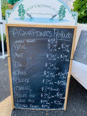 Billy's Botanicals - Price List of Aquaponic Produce