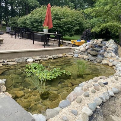 A 14x16 ft pond we did last summer. The hole was already dug. We did everything besides digging.