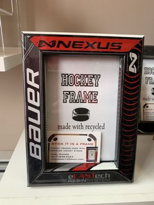 Photo frame made with hockey sticks