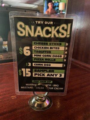 Snack menu