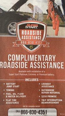 2 year warranty on batteries and 2 years of free roadside assistance