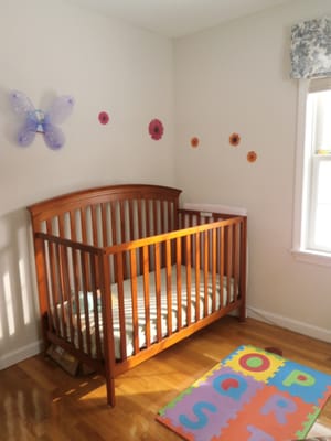 The Nap Room has a crib, pack n play & mats with Sleeping bags & pillows for toddler...shhhhh....