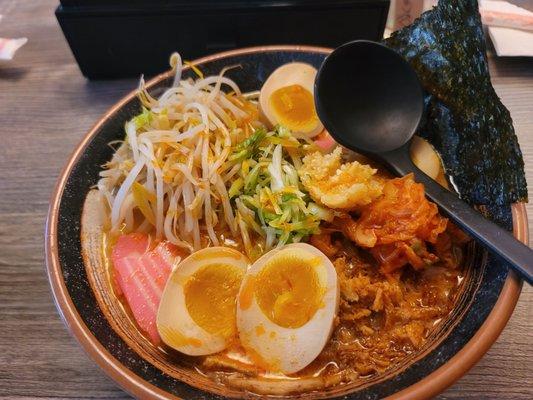 Spicy Tonkatsu Ramen with extra egg and bean sprouts