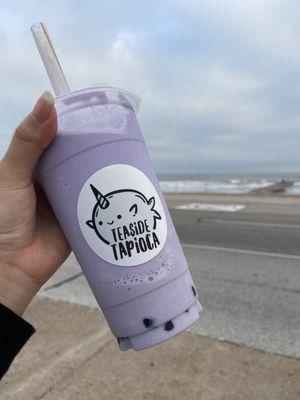 Delicious Taro smoothie with regular boba!