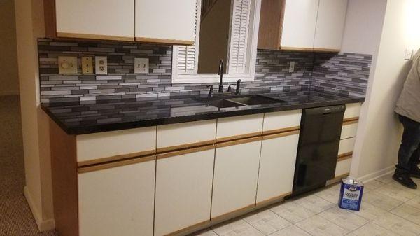 Finish Countertops installation with ,sink,faucet, &glass backsplash installation