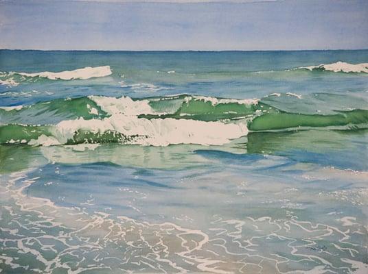 "Double Wave" 12x16 watercolor painting by Christopher Reid