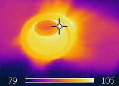 this is an infrared photo of air leakage around a recessed light