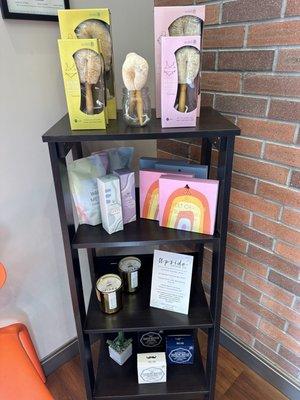 Products on display in waiting room.