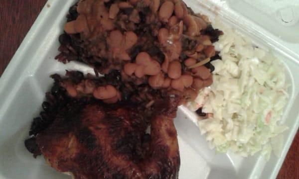 1/4 chicken with rice & bean and coleslaw. Very good!!