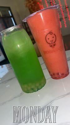 sparkling water   add: green apple and lychee with yogurt boba my signature drink