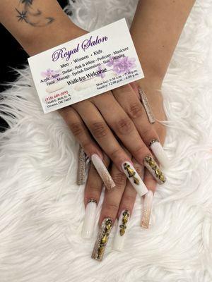 Nail spa business card, glittery, and jeweled nails