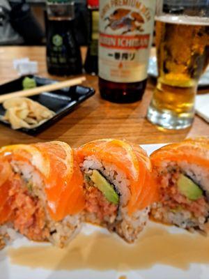 Salmon lemon roll & Kirin