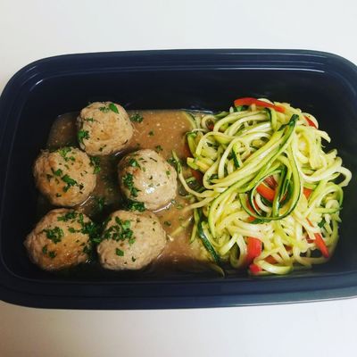 Turkey Meatballs Stroganoff, Squash & Pepper Noodles