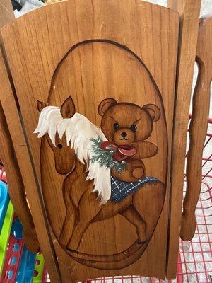 3/2/24 Pissed off, maniacal bear on wood sled. This was only 4.99- if you're into art you could easily paint over it.