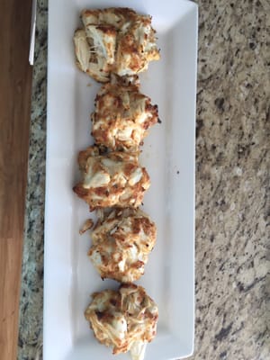 Jumbo lump crab cakes made from crab purchased at My a Three Sons