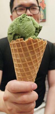 Green tea ice cream cone.