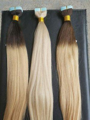 We have luxurious 100% remy human hair Ombre Tape in (seamless) hair extensions available..custom blended to match your hair