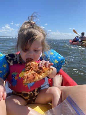 Why not have pizza while kayaking