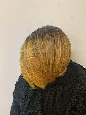 Yellow Balayage Haircolor and layered Bob Haircut!