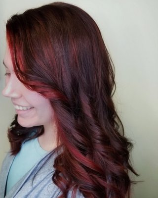 Red balayage with accent framing