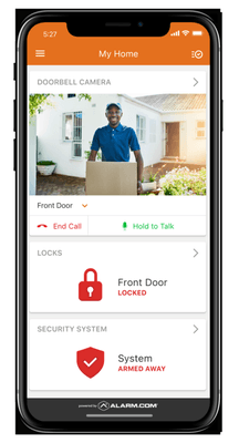 Premier Security offers video doorbell services through Alarm.com for always in the know event triggers