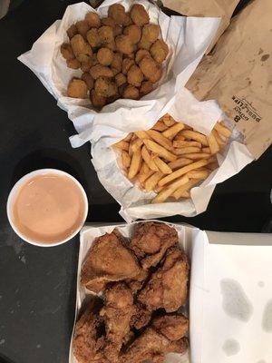 Fried chicken, fries & fried okra