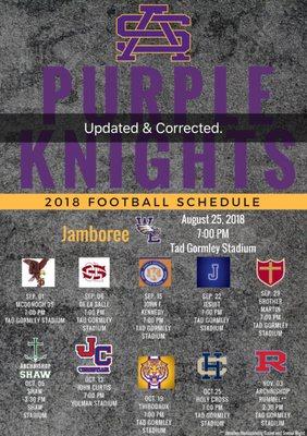 Football Schedule for 2018-2019 school year