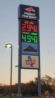 Gas Prices on the Sign  11-29-2022