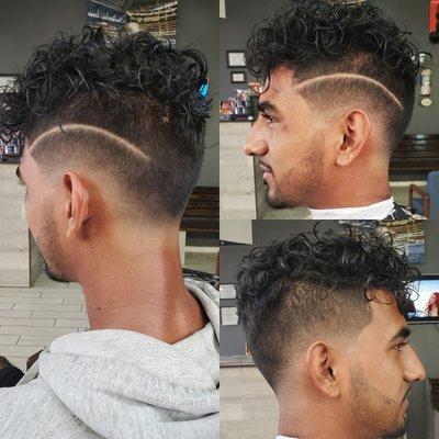 Mid Bald Drop Fade with Side Part and Beard Trim